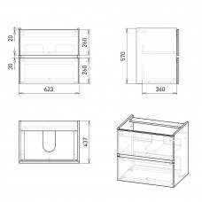 OLIVA 15-45-61 комплект мебели 65см белый: тумба подвесная, 2 ящика + умывальник