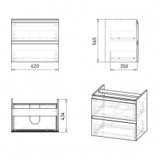 LEON 15-11-65 комплект мебели 65см белый: тумба подвесная, 2 ящика + умывальник 