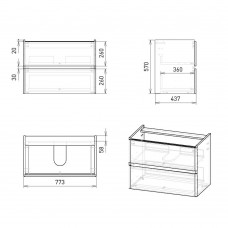 OLIVA 15-45-81 комплект мебели 80см белый: тумба подвесная, 2 ящика + умывальник